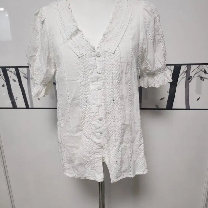 [BUNJANG] White Lace Short Sleeve Blouse / 화이트 레이스 반팔 블라우스