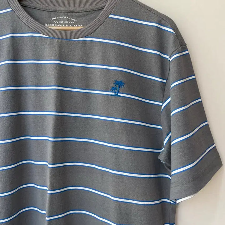 [BUNJANG] NINOMAXX Grey Striped Short Sleeve T-Shirt XL / NINOMAXX 회색 스트라이프 반팔 티셔츠 XL