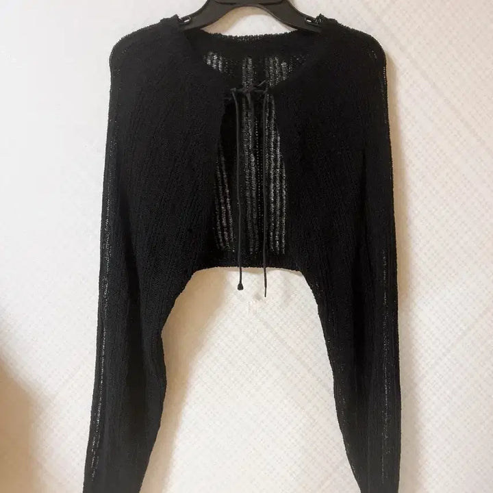 [BUNJANG] Black Gray Knit Bolero Cardigan / 블랙 그레이 니트 볼레로 가디건