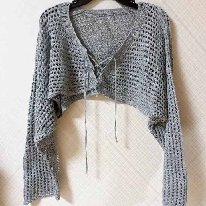 [BUNJANG] Black Gray Knit Bolero Cardigan / 블랙 그레이 니트 볼레로 가디건
