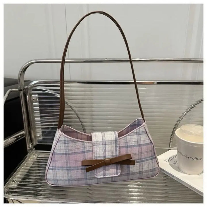 [BUNJANG] Checkered Ribbon Shoulder Bag / 체크무늬 리본 숄더백