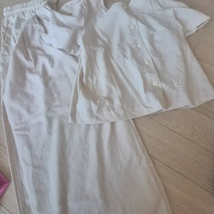[BUNJANG] Linen Short Sleeve Top and Wide Pants Set / 린넨 반팔 상의 와이드 팬츠 세트 free