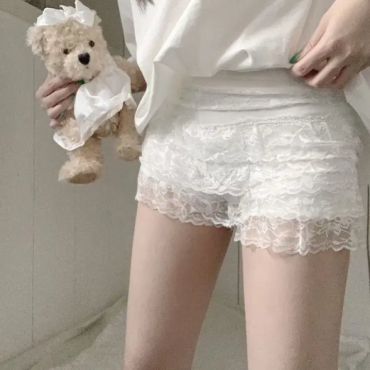 [BUNJANG] Lace Layered Safety Shorts / 레이스 레이어드 안전팬티 반바지(3컬러)