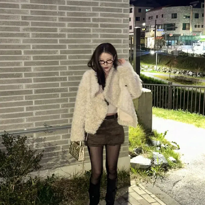 [BUNJANG] Suede Low-Waist Mini Skirt Pants with Built-in Shorts / 스웨이드 미니스커트 팬츠 로우웨스트 페미닌 속바지 내장
