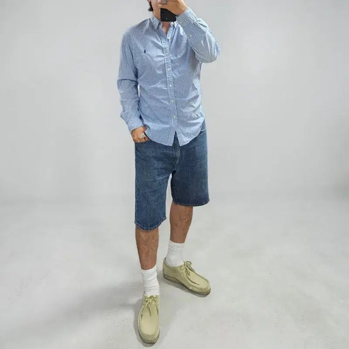 [BUNJANG] Polo Ralph Lauren Blue Gingham Check Slim Fit Cotton Shirt / 폴로 랄플로렌 큐알 체크 셔츠 M0394