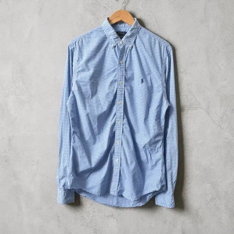 [BUNJANG] Polo Ralph Lauren Blue Gingham Check Slim Fit Cotton Shirt / 폴로 랄플로렌 큐알 체크 셔츠 M0394