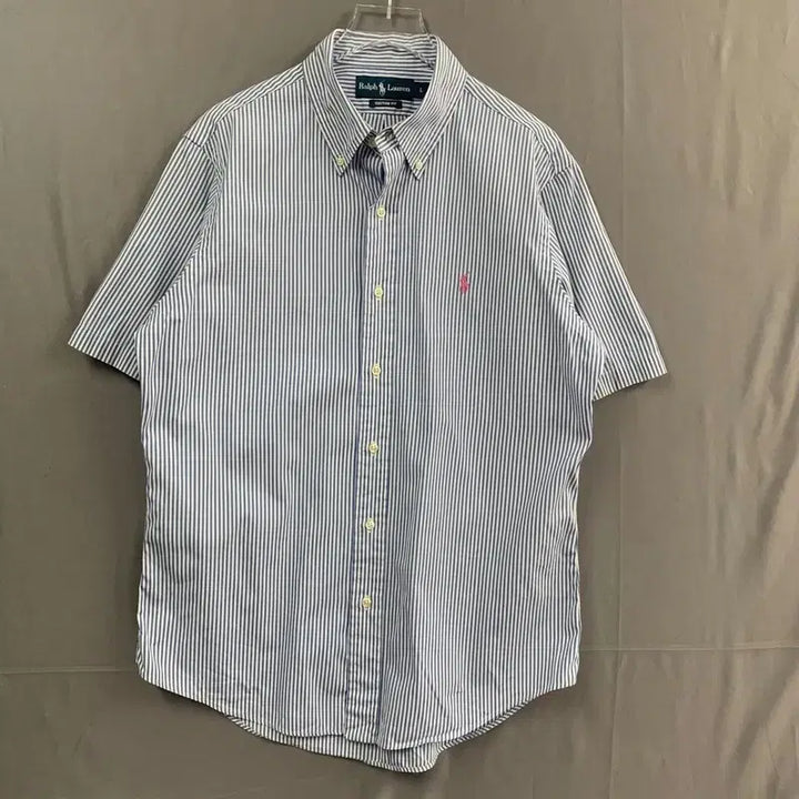 [BUNJANG] Polo Ralph Lauren Custom Fit Blue Stripe Short Sleeve Shirt / L 폴로랄프로렌 커스텀핏 블루 스트라이프 반팔 셔츠 남방