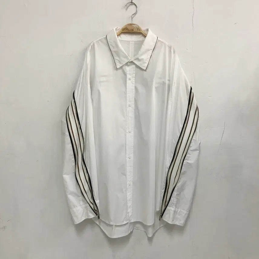 [BUNJANG] SYSTEM White Zipper Detail Shirt / 시스템 화이트 지퍼 포인트 셔츠