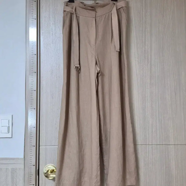 [BUNJANG] Plastic Island Beige Wide Pants Belt Set / 플라스틱 아일랜드 베이지 팬츠 M 핀턱 레이온 린넨  벨트세트