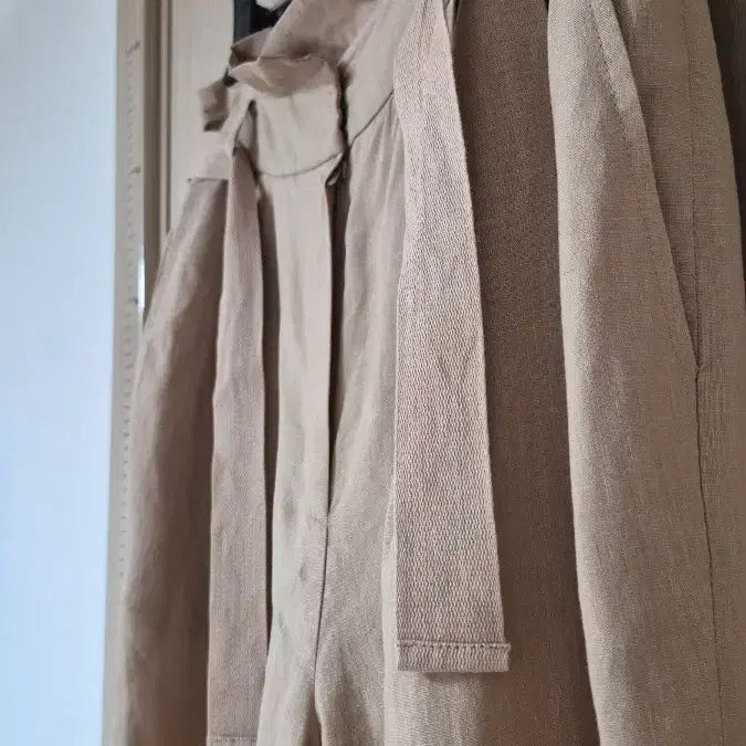 [BUNJANG] Plastic Island Beige Wide Pants Belt Set / 플라스틱 아일랜드 베이지 팬츠 M 핀턱 레이온 린넨  벨트세트