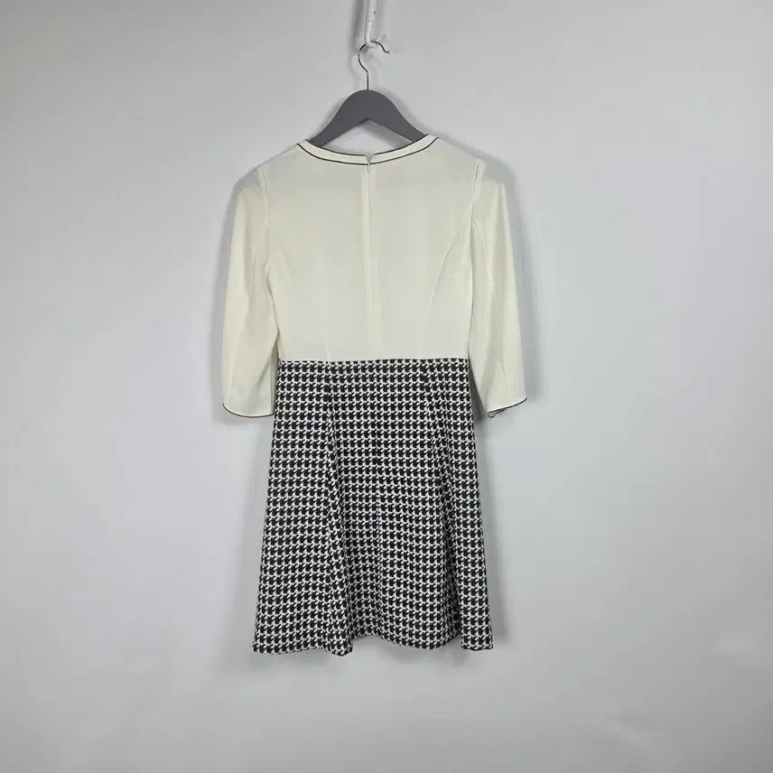 [BUNJANG] KENNETH LADY Houndstooth Check 7/8 Sleeve Dress Ivory / 새상품) 케네스레이디 하운즈투스체크 7부 원피스 아이보리 여95.0513