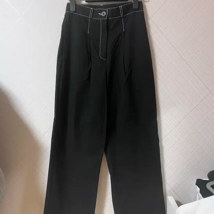 [BUNJANG] Stitch Point Black Wide Pants / 스티치 포인트 블랙 와이드 팬츠