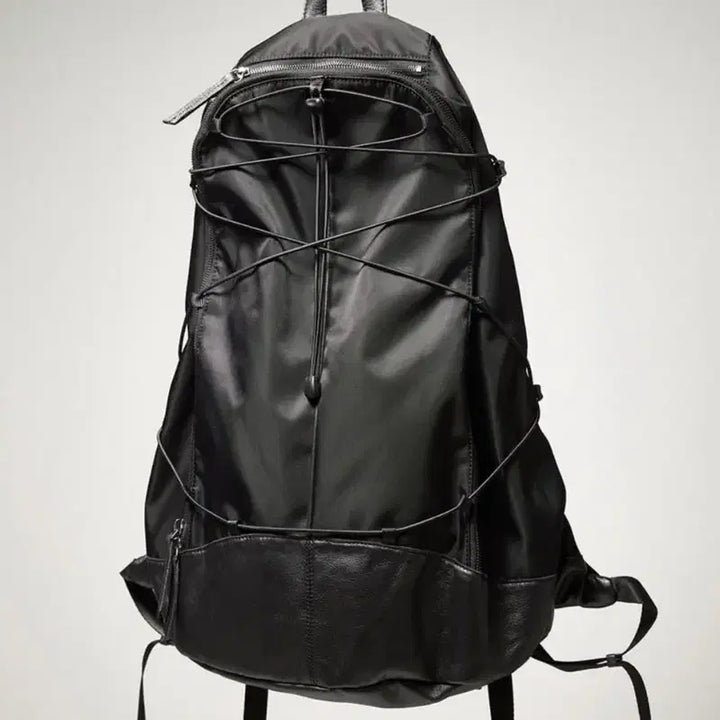 [BUNJANG] Hatching Room Nylon Leather Backpack - Black / 새상품) 해칭룸 나일론 레더 백팩 - 블랙