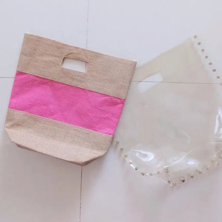 [BUNJANG] Masojiae Bag with Studded Vinyl Bag Set / (그리스 구매)마소재 가방 + 외부 징 비닐 백 세트