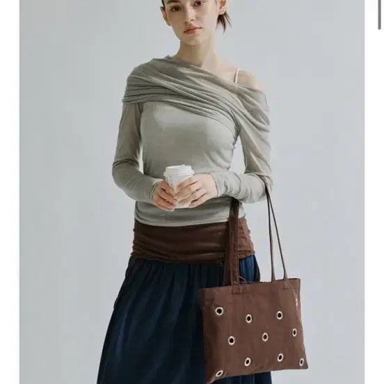 [BUNJANG] Forever One Shoulder Layered Top - Gray / 포에브 원숄더 레이어드탑 그레이