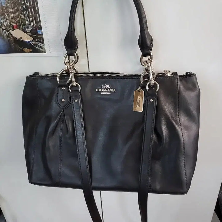 [BUNJANG] Coach Black Leather Tote Bag Shoulder Bag / 코치 블랙 가죽 토트백 숄더백