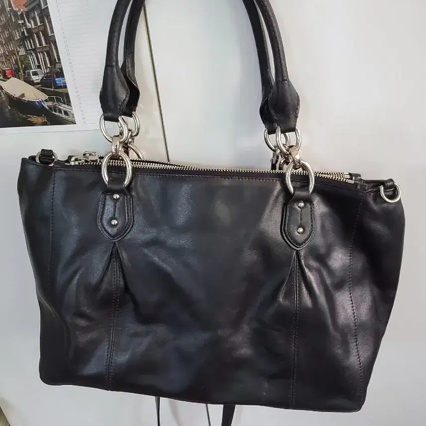 [BUNJANG] Coach Black Leather Tote Bag Shoulder Bag / 코치 블랙 가죽 토트백 숄더백
