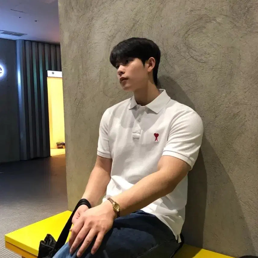 [BUNJANG] AMI Paris Heart Logo PK T-shirt White / 아미 정품 스몰하트 pk티 화이트