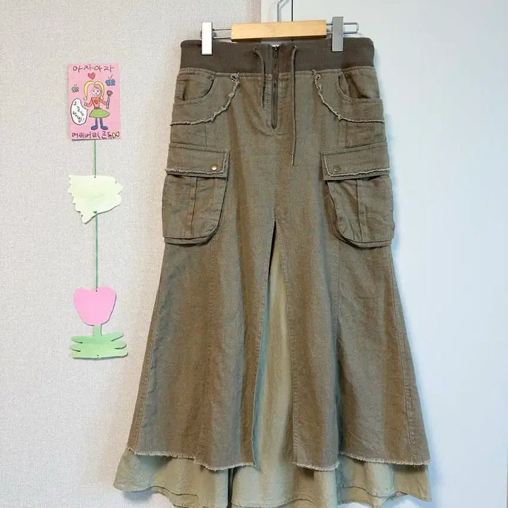 [BUNJANG] Japanese Vintage Cargo Layered Slit Long Skirt / 일본빈티지 카고 레이어드 트임 롱 스커트 그런지 보헤미안 히피 갸루 펑크