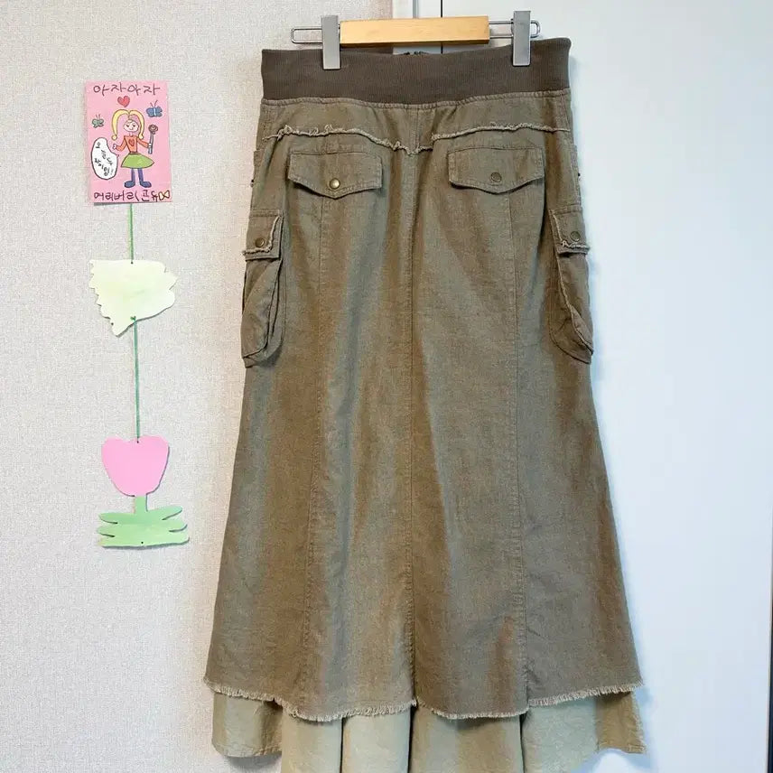 [BUNJANG] Japanese Vintage Cargo Layered Slit Long Skirt / 일본빈티지 카고 레이어드 트임 롱 스커트 그런지 보헤미안 히피 갸루 펑크