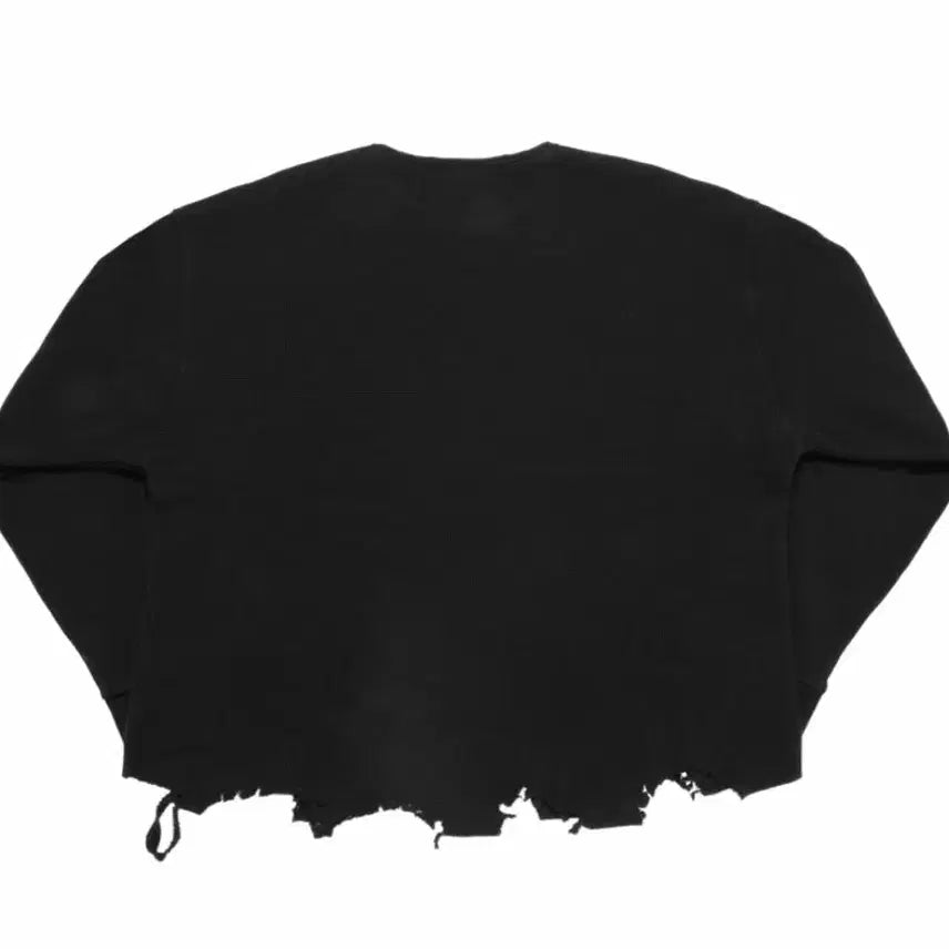 [BUNJANG] MJD Distressed Waffle Long Sleeve Black / MJD 디스트레스드 와플 롱슬리브 블랙