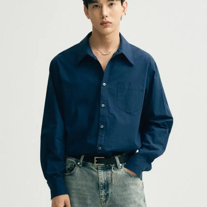 [BUNJANG] Noir Cotton Shirt Navy / 노이어 코튼셔츠 네이비