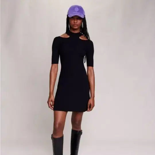 [BUNJANG] Maje Black Cut-Out Knit Dress / 마쥬 블랙 컷아웃 니트 원피스 새상품