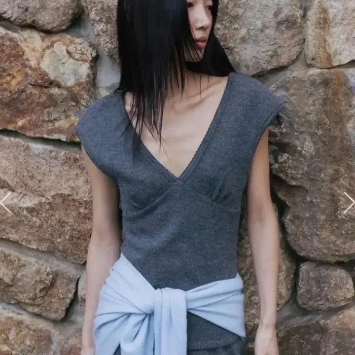 [BUNJANG] Monoha Scallop Cap Sleeve Top Grey / 모노하 scallop cap sleeve top grey