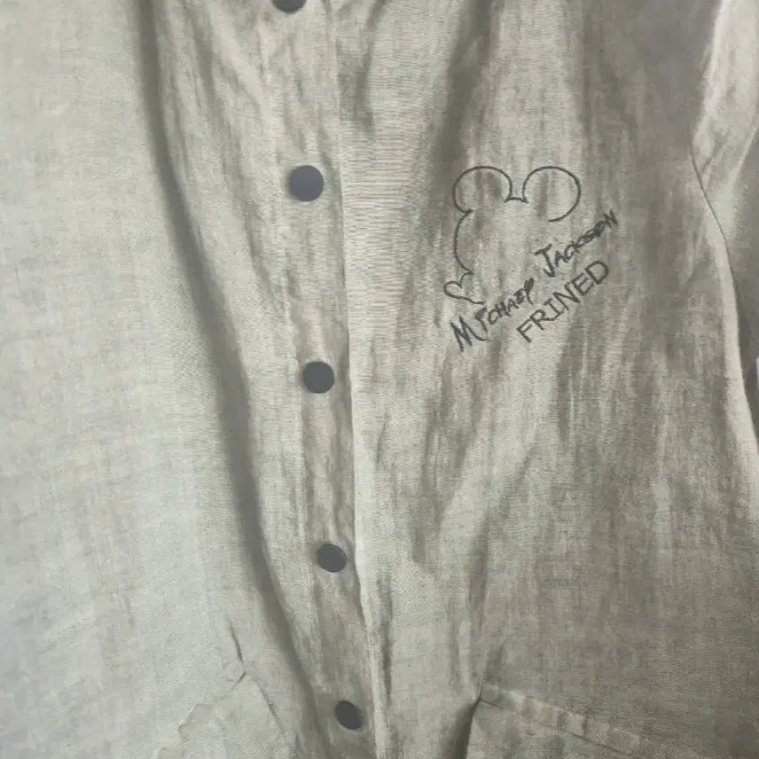 [BUNJANG] Mickey Mouse Printing Linen Short Sleeve Long Jacket (Size 66-77) / 미키마우스 프린팅 린넨 반팔 롱 자켓 66~77사이즈