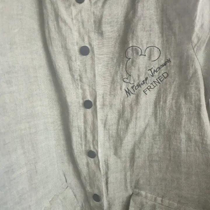 [BUNJANG] Mickey Mouse Printing Linen Short Sleeve Long Jacket (Size 66-77) / 미키마우스 프린팅 린넨 반팔 롱 자켓 66~77사이즈