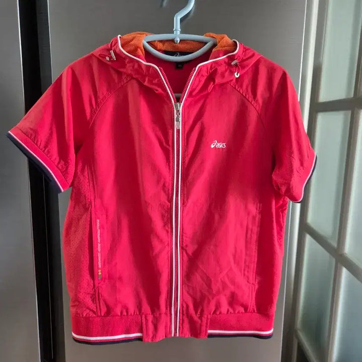 [BUNJANG] ASICS Half-Sleeve Hoodie Windbreaker Red / 아식스 반팔 후드 바람막이 레드