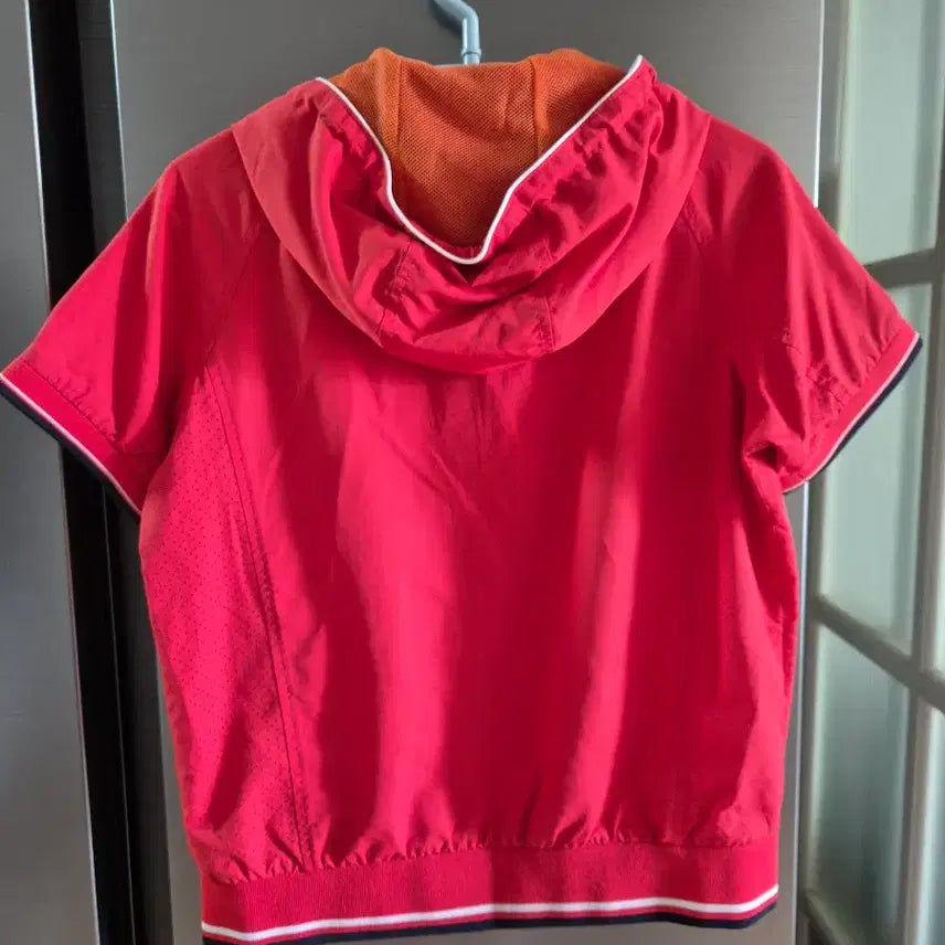 [BUNJANG] ASICS Half-Sleeve Hoodie Windbreaker Red / 아식스 반팔 후드 바람막이 레드
