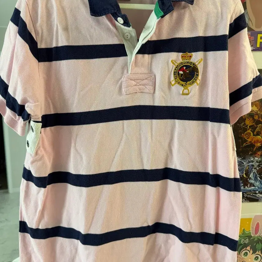 [BUNJANG] Polo Ralph Lauren Pink Stripe Short Sleeve Polo Shirt / 폴로 랄프로렌 핑크 스트라이프 반팔 카라티