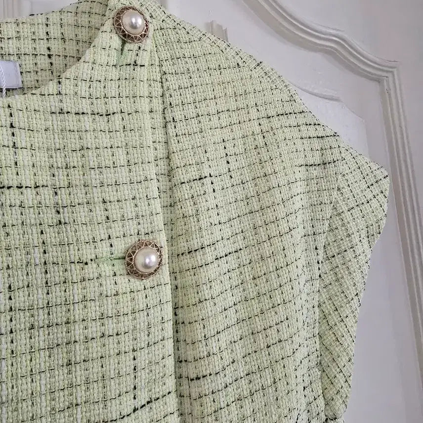 [BUNJANG] Mint Tweed Vest Jacket / 연두색 트위드 베스트 자켓