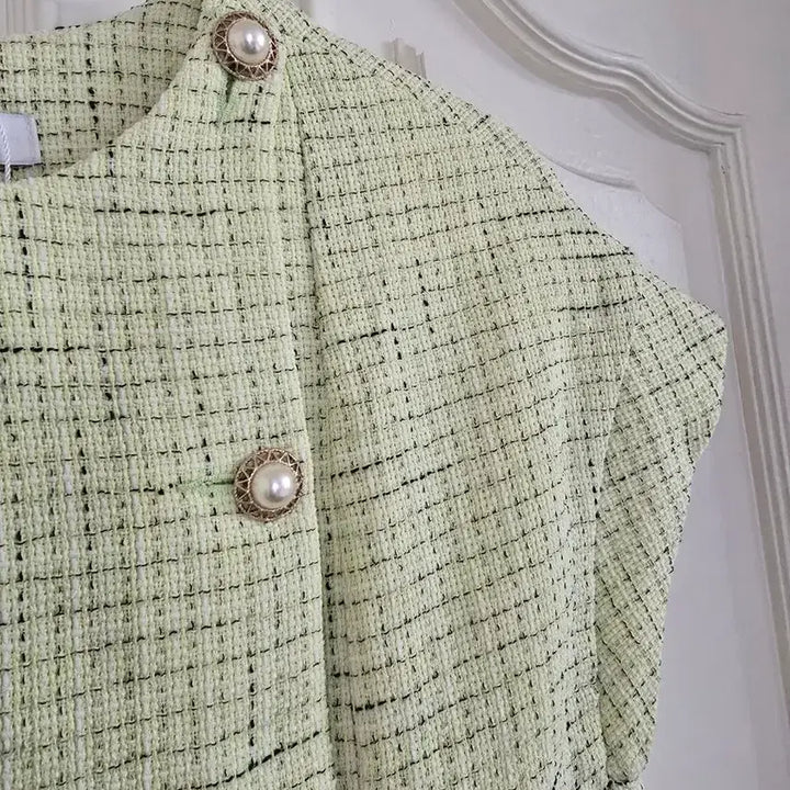 [BUNJANG] Mint Tweed Vest Jacket / 연두색 트위드 베스트 자켓