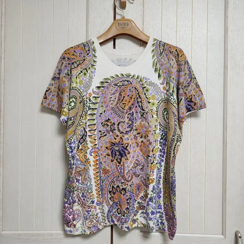 [BUNJANG] Etro Silk &amp; Lycra Knit Paisley Short Sleeve Top / 에트로 니트 반팔