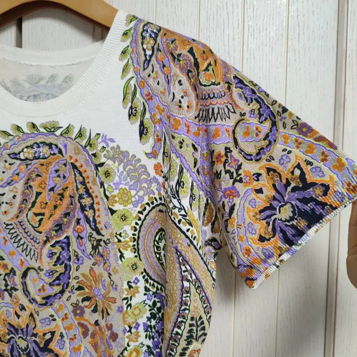 [BUNJANG] Etro Silk &amp; Lycra Knit Paisley Short Sleeve Top / 에트로 니트 반팔
