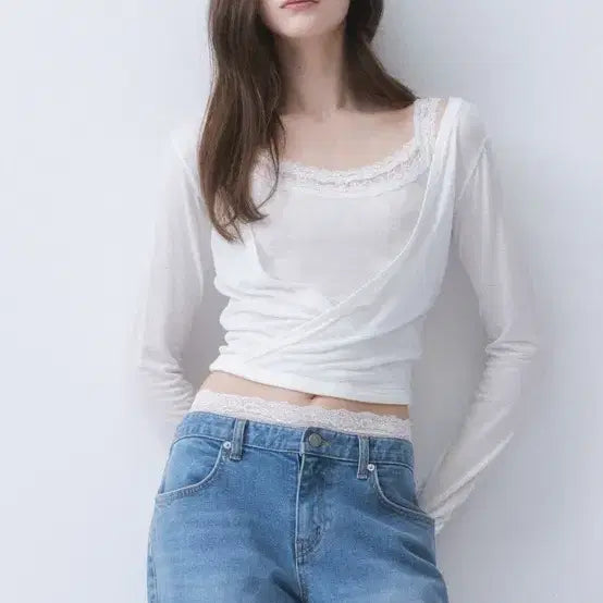 [BUNJANG] Dinty Airy 3 Layer Lace Wrap Top / 더티스 airy 3  layer lace wrap top