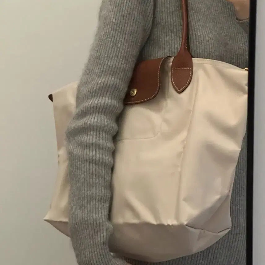 [BUNJANG] Longchamp Le Pliage Ivory Shoulder Bag / 롱샴 르 플리아쥬 아이보리 숄더백