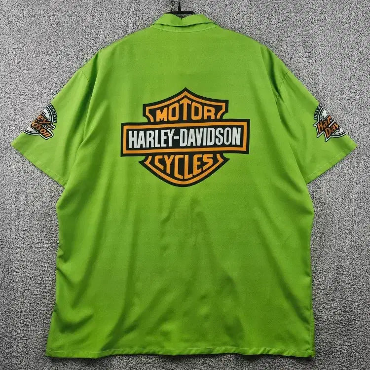 [BUNJANG] Harley Davidson Short Sleeve Shirt XL Green / 할리데이비슨 반팔 셔츠 ( XL추정 ) / 12183