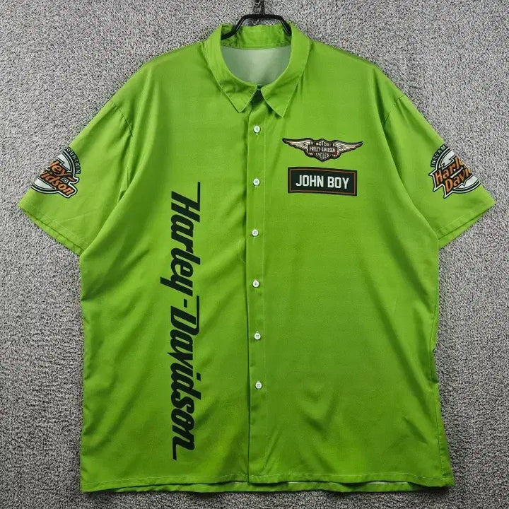 [BUNJANG] Harley Davidson Short Sleeve Shirt XL Green / 할리데이비슨 반팔 셔츠 ( XL추정 ) / 12183