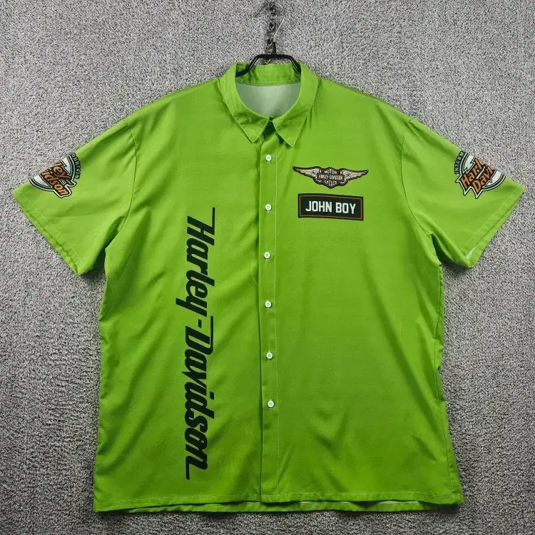 [BUNJANG] Harley Davidson Short Sleeve Shirt XL Green / 할리데이비슨 반팔 셔츠 ( XL추정 ) / 12183
