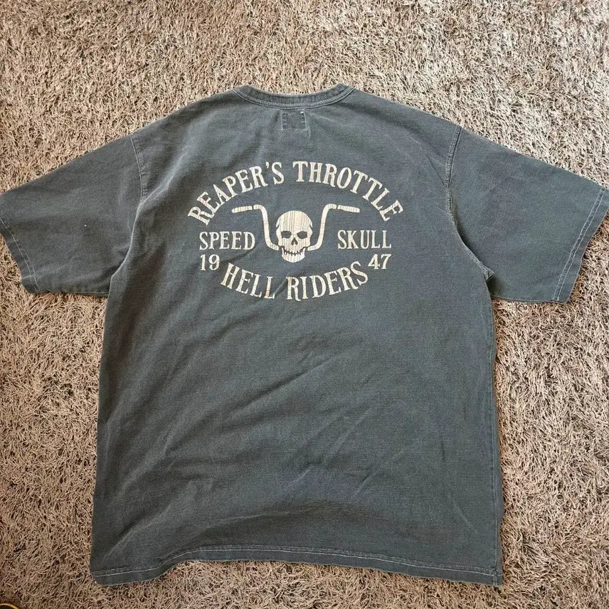 [BUNJANG] Outstanding 25SS Skull Washed Printing Pocket Short-Sleeve T-Shirt / 아웃스탠딩 25ss 스컬 워시드 프린팅 포켓 반팔 티셔츠