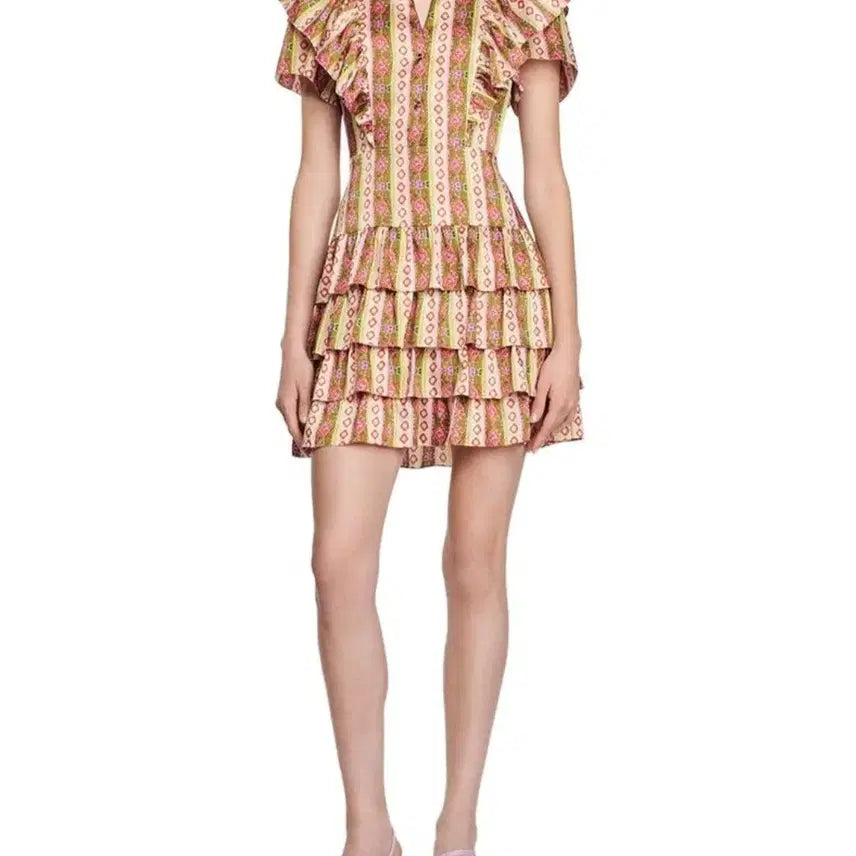 [BUNJANG] Sandro Paisley Ruffle Mini Dress Size 36 / 산드로 페이즐리 프릴 캉캉 미니 원피스 36사이즈