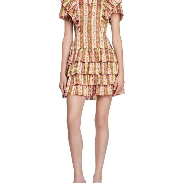 [BUNJANG] Sandro Paisley Ruffle Mini Dress Size 36 / 산드로 페이즐리 프릴 캉캉 미니 원피스 36사이즈