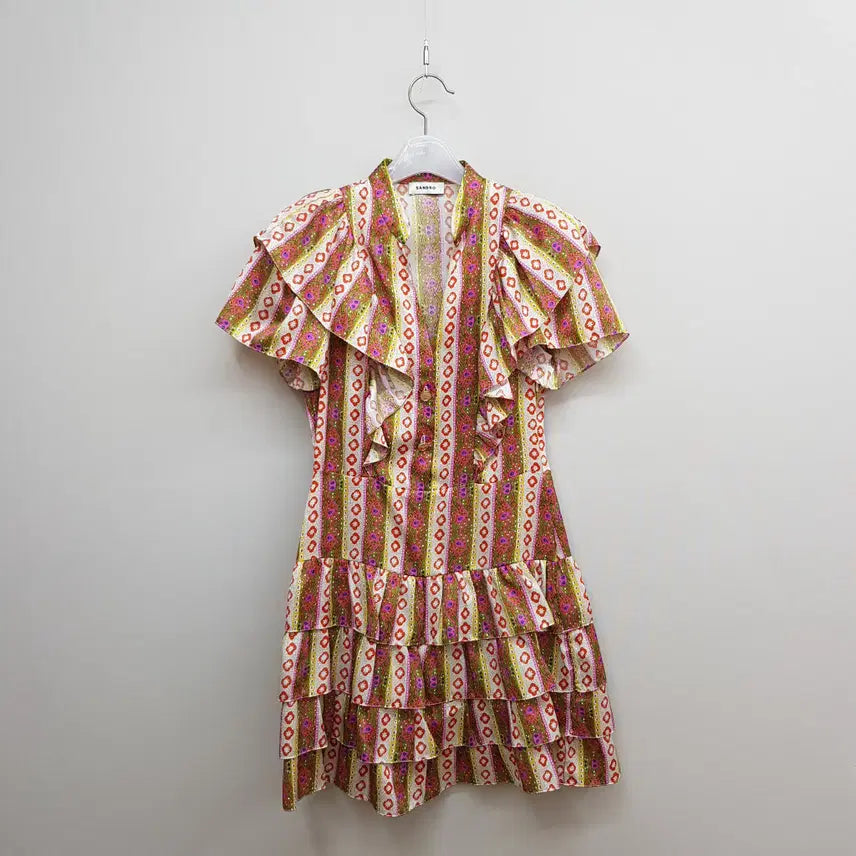 [BUNJANG] Sandro Paisley Ruffle Mini Dress Size 36 / 산드로 페이즐리 프릴 캉캉 미니 원피스 36사이즈