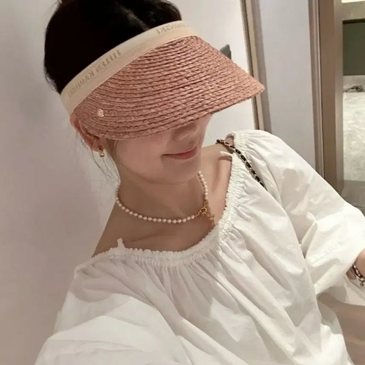 [BUNJANG] Helen Kaminski Bianca Raffia Sun Visor - Pink / 헬렌카민스키 썬캡 핑크색