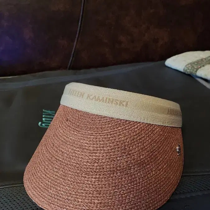 [BUNJANG] Helen Kaminski Bianca Raffia Sun Visor - Pink / 헬렌카민스키 썬캡 핑크색