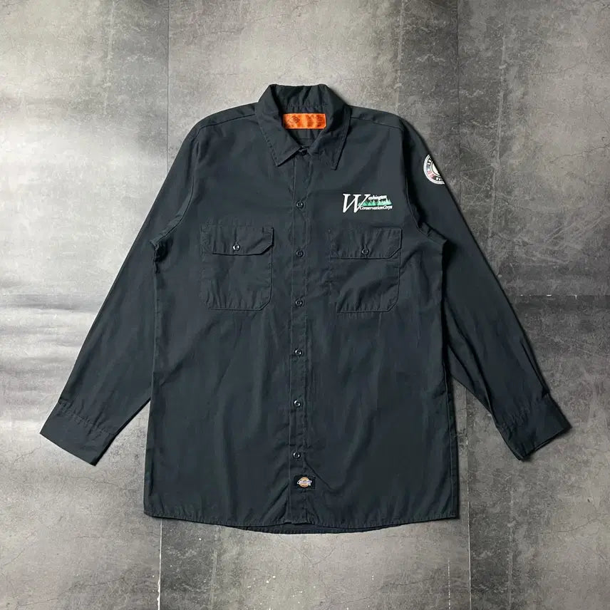 [BUNJANG] Dickies Vintage Navy Flap Pocket Work Shirt / DICKIES 디키즈 빈티지 네이비 플랩포켓 워크 셔츠 A00948