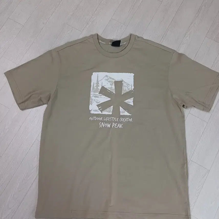 [BUNJANG] Snow Peak Printing Short Sleeve T-Shirt Beige Size 105 / 스노우피크 프린팅 반팔 티셔츠 베이지 105사이즈